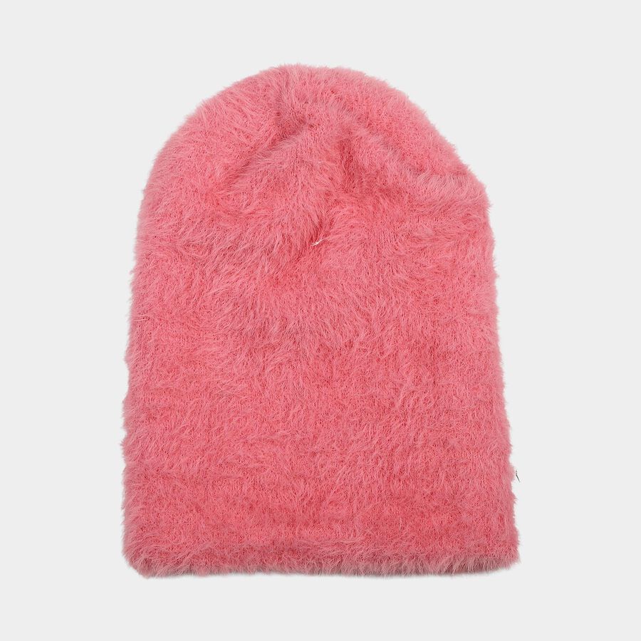 Girls' Pink Embroidered Bow Beanie Cap, गुलाबी, large