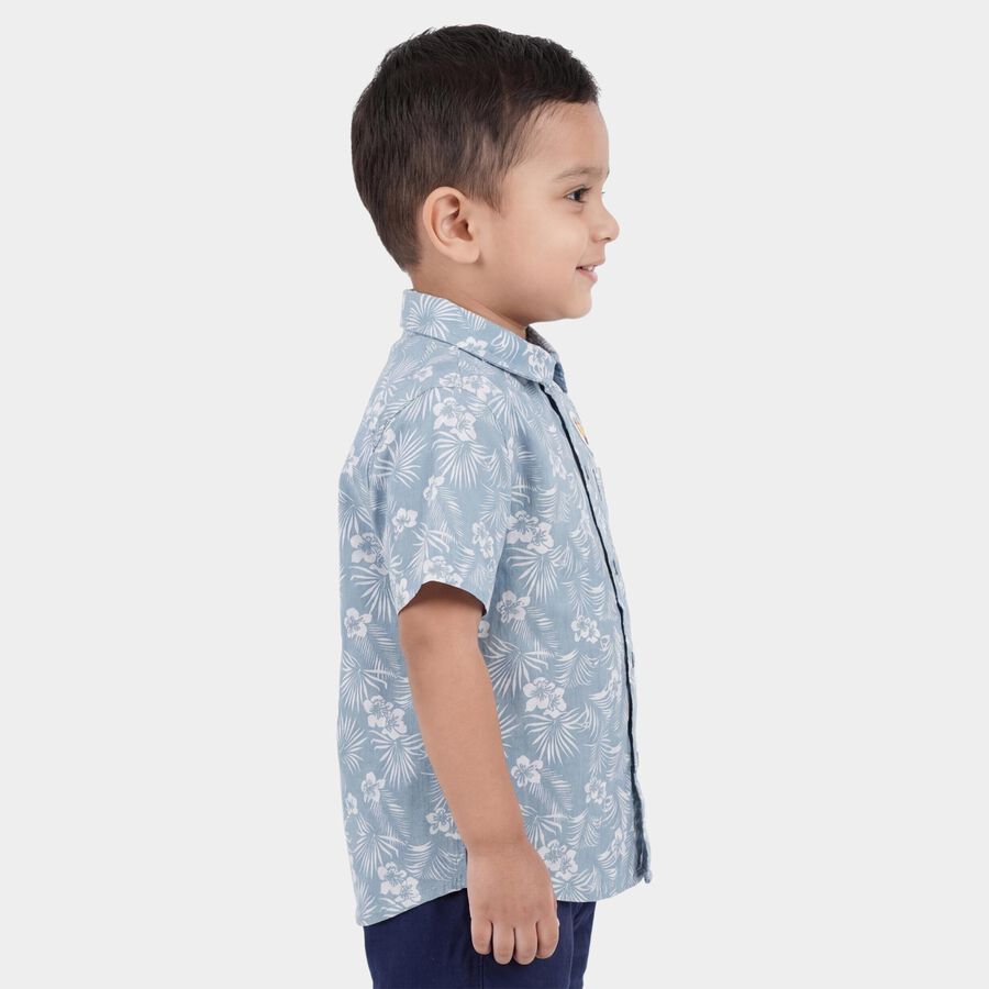 Infants Blue Cotton Half Sleeve Round Neck Casual Shirt, Teal Blue, large