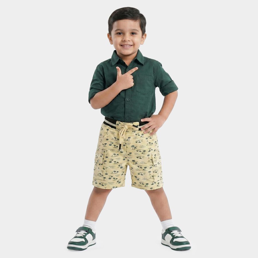 Boys Off White Regular Fit Printed Cargo Bermuda Shorts, Off White, large