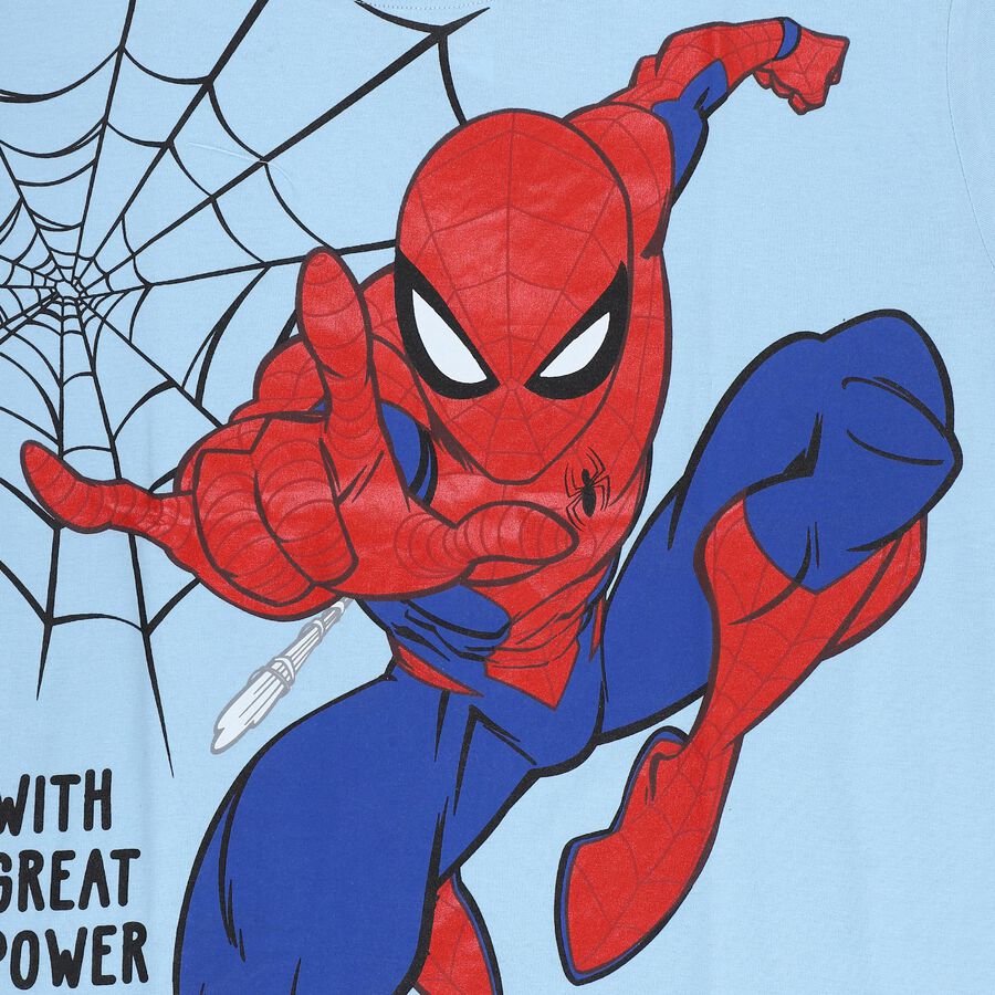 Boys Blue Cotton Round Neck Casual T-Shirt, Light Blue, large