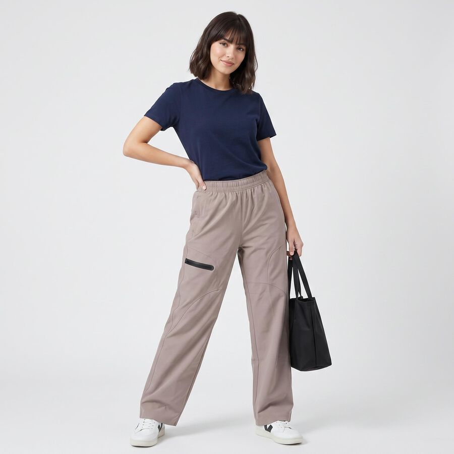 Women's Grey Straight Fit Zip Pocket Track Pants, Light Grey, large