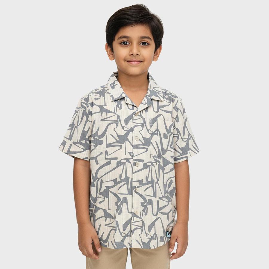 Boys' Beige 100% Cotton Classic Casual Shirt, Beige, large