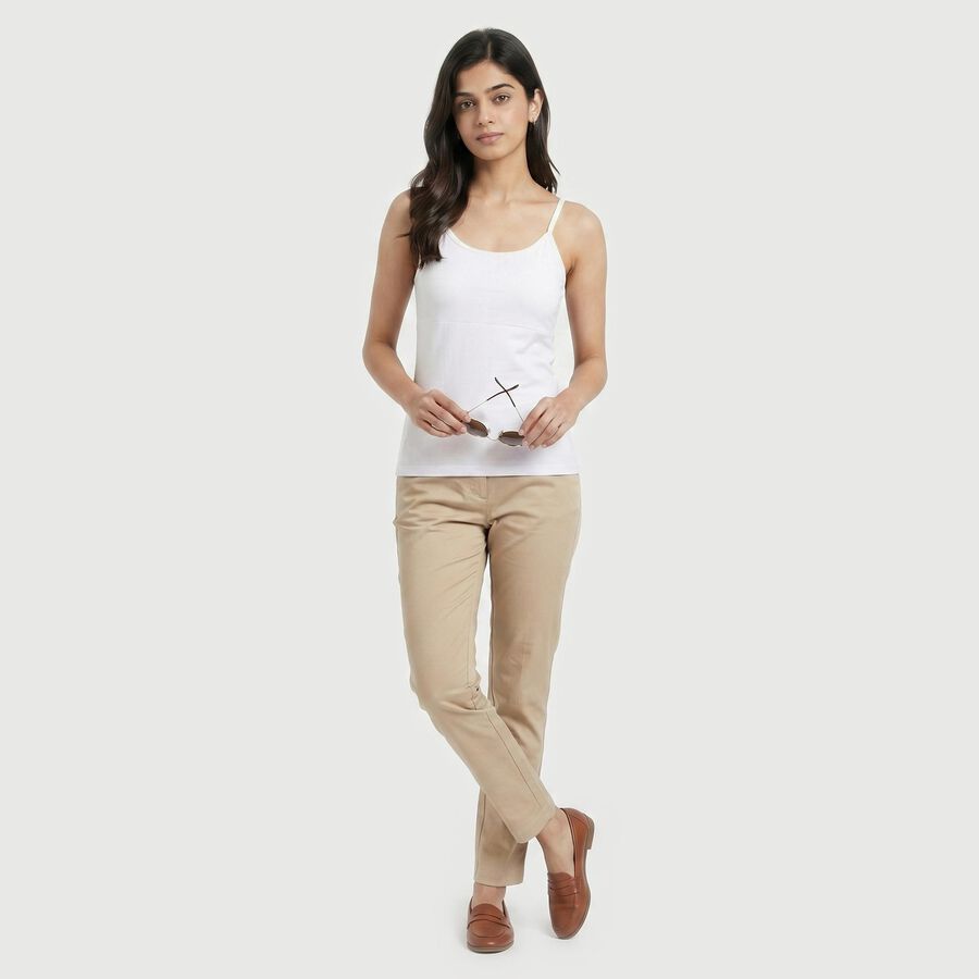 Women's White Cotton Blend Scoop Neck Camisole Slip, सफ़ेद, large