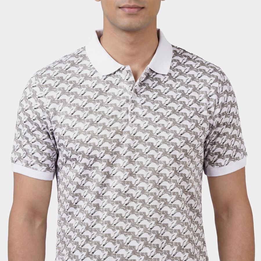 Men's Grey Cotton Polo Neck Classic T-Shirt, Light Grey, large