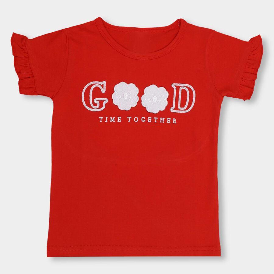 Girls' 100% Cotton T-Shirt, Red, large