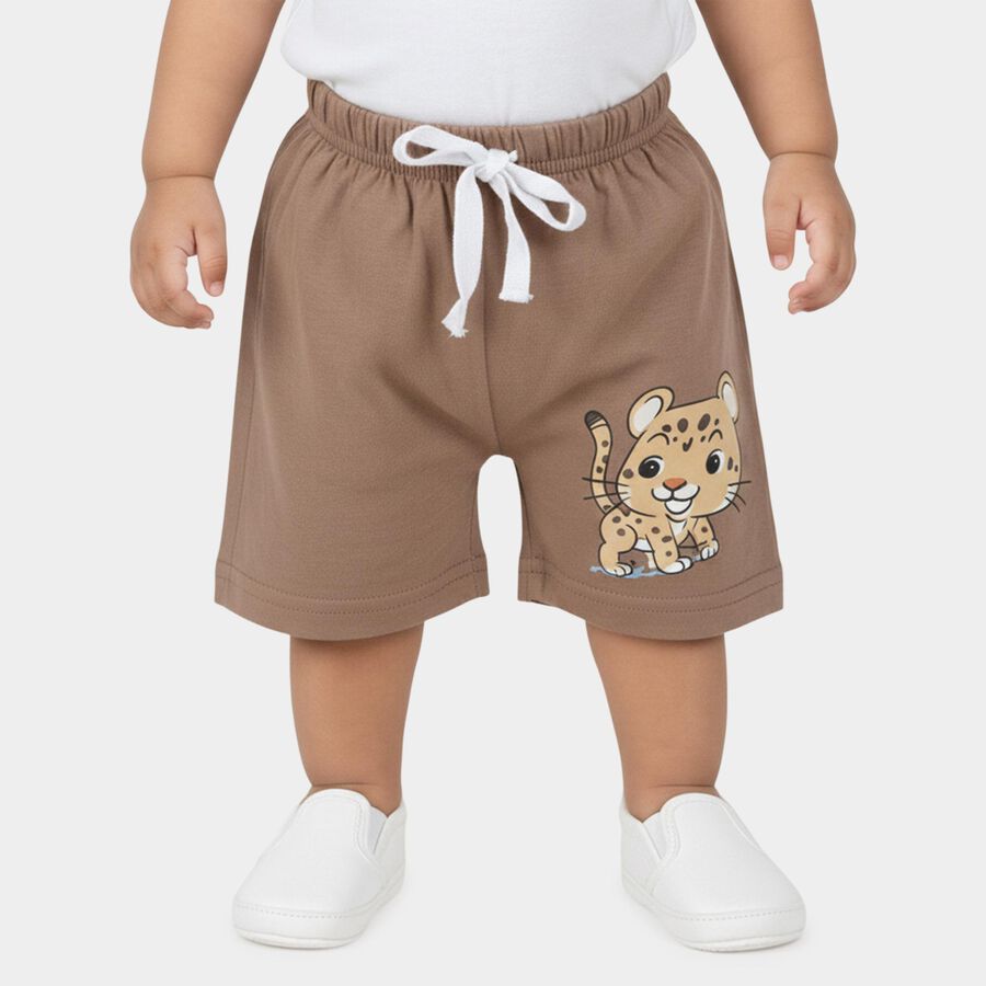 Infants Beige Cotton Half Pant, Beige, large