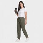 Women's Olive Green Regular Fit Cargo Track Pants, ओलिव, small