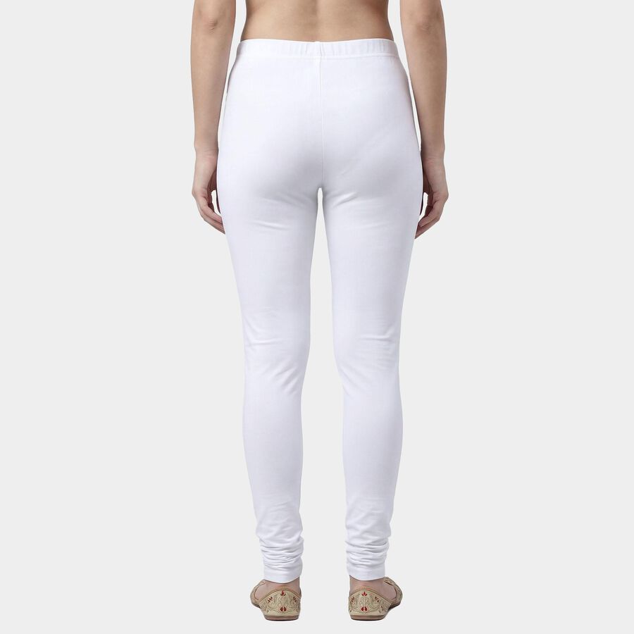 Women's White Slim Fit Solid Elastic Waist Churidar, White, large