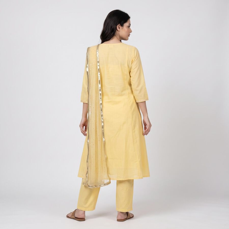 Women's Yellow Round Neck Embroidered Ethnic Set, Yellow, large