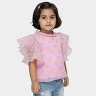 Girls Pink Round Neck Casual T-Shirt, Pink, small
