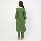 Women's Green Cotton V-Neck Embroidered Kurta, हल्का हरा, small