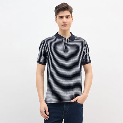 Men's Navy Blue Polo Neck Casual T-Shirt