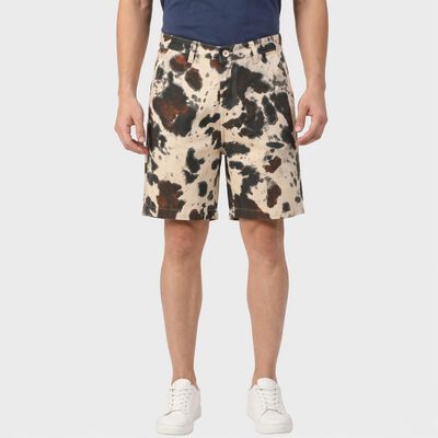 Men's Off White Regular Fit Printed Bermuda Shorts