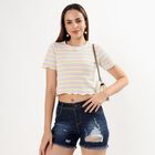 Women's Pastel Yellow Round Neck Casual Crop T-Shirt, Yellow, small image number null