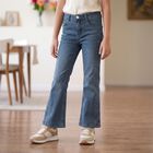 Girls Blue Bootcut Fit Studded Jeans, Melange Blue, small