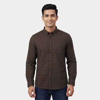 Men's Olive Cotton Button Down Collar Casual Shirt