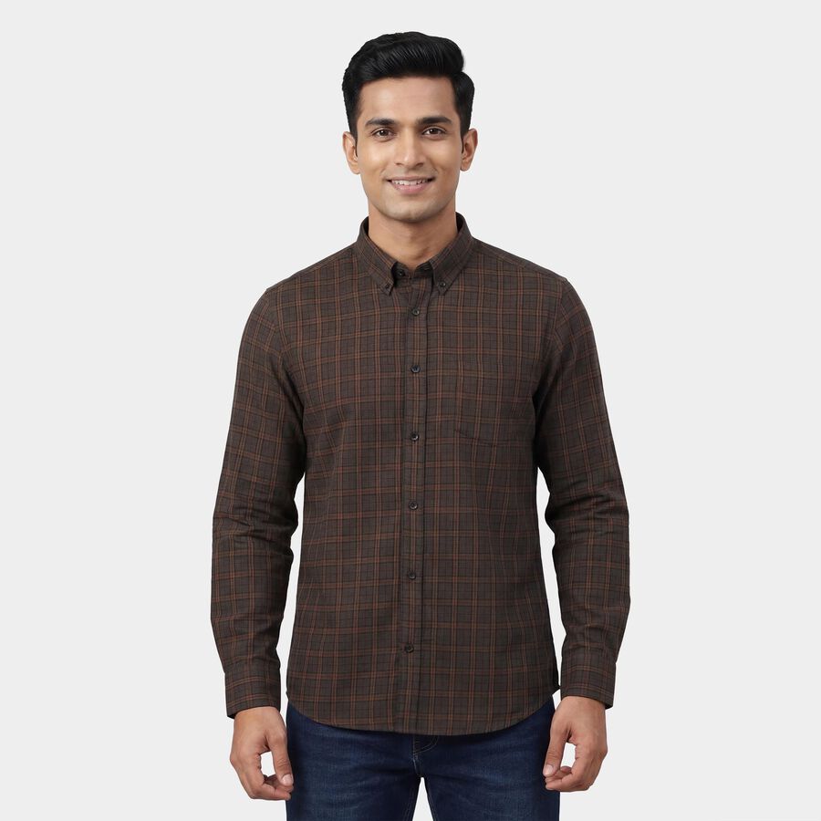 Men's Olive Cotton Button Down Collar Casual Shirt, Olive, large