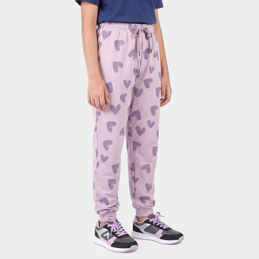 Girls' Lilac Heart Printed Drawstring Pyjama, Lilac, large
