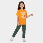 Girls Orange Round Neck Regular T-Shirt, नारंगी, small