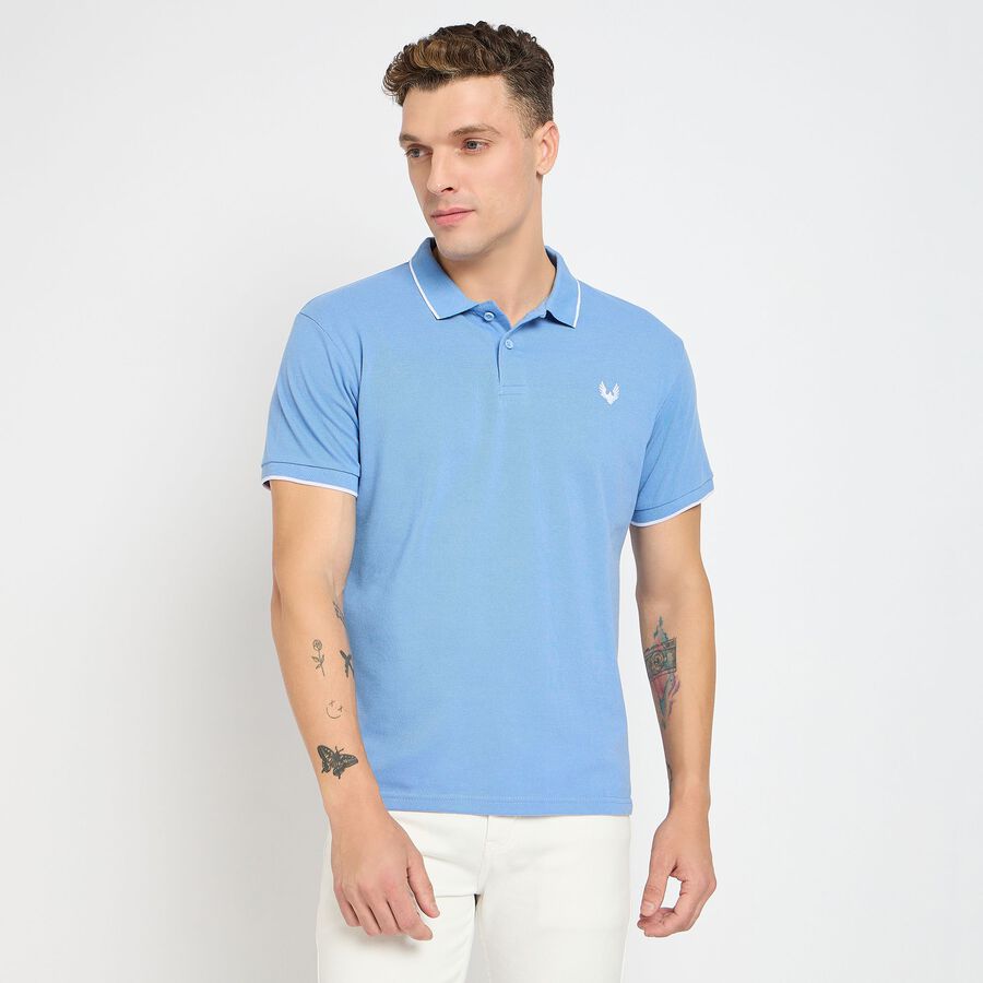 Men's Collared Half Sleeves T-Shirt, Light Blue, large image number null