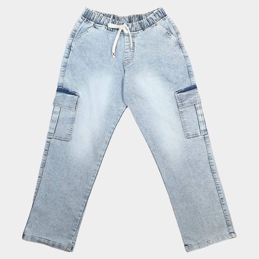 Boys Light Blue Cargo Fit Washed Jeans, Light Blue, large