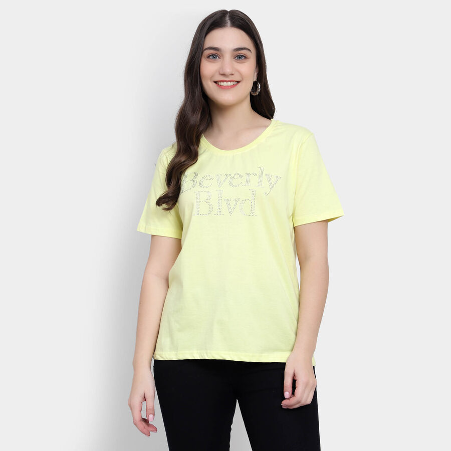 Cotton Round Neck T-Shirt, Yellow, large image number null