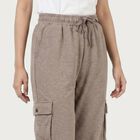 Women's Beige Straight Fit Cargo Track Pants, गहरा पीला, small