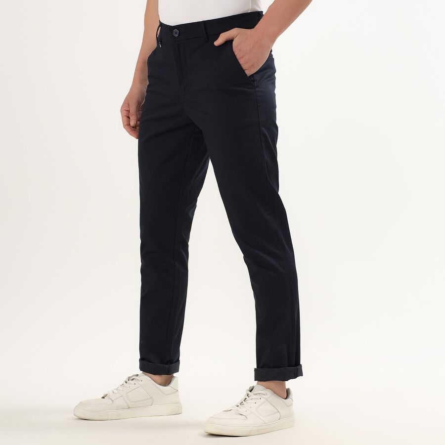 Men's Cross Pocket Slim Fit Casual Trousers, नेवी ब्लू, large image number null