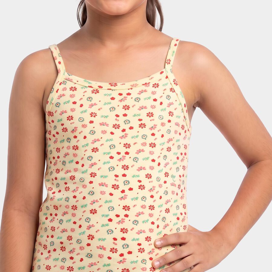 Girls' Yellow Cotton Scoop Neck Waistcoat Vest, पीला, large