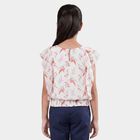 Girls White Round Neck Floral Printed T-Shirt, White, small