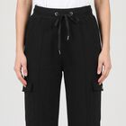 Women's Black Relaxed Fit Cargo Track Pants, Black, small