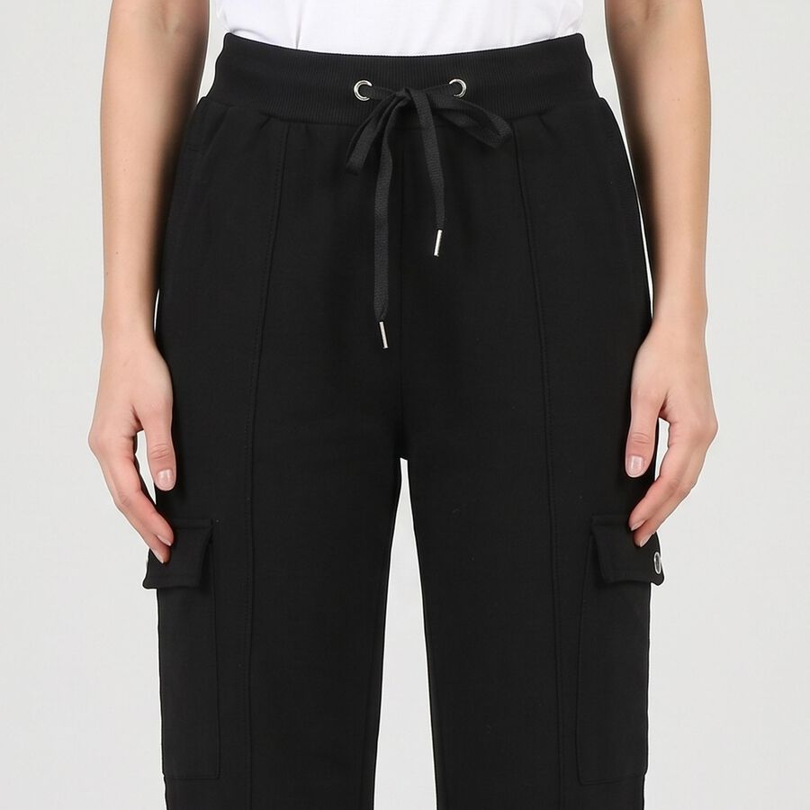 Women's Black Relaxed Fit Cargo Track Pants, Black, large