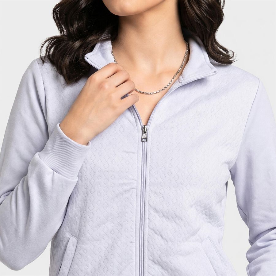 Women Light Blue High Neck Zip-Up Sweatshirt, Light Blue, large