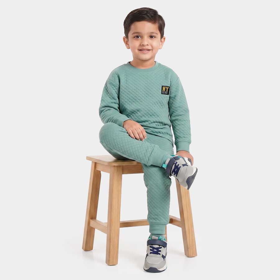 Boys Mint Green Crew Neck Textured Baba Suit, हल्का हरा, large
