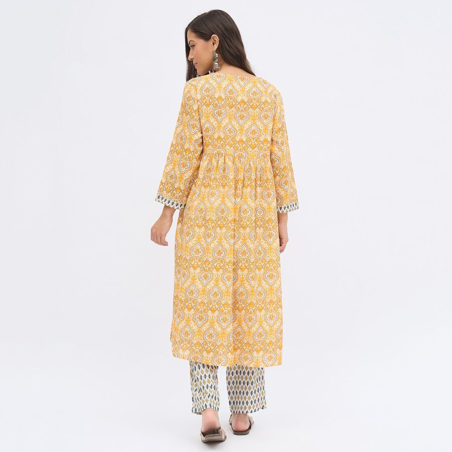 Women's Bright Mustard Yellow Printed Ethnic Set, Yellow, large image number null