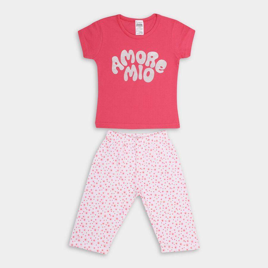 Girls' 100% Cotton Capri Set, Pink, large image number null