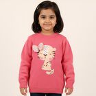 Girls Bright Pink Crew Neck Casual Pullover, Pink, small image number null