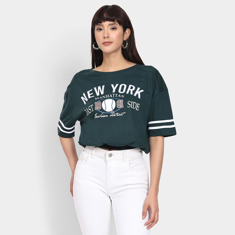 Ladies' 100% Cotton Crop  Top, गहरा हरा, large image number null