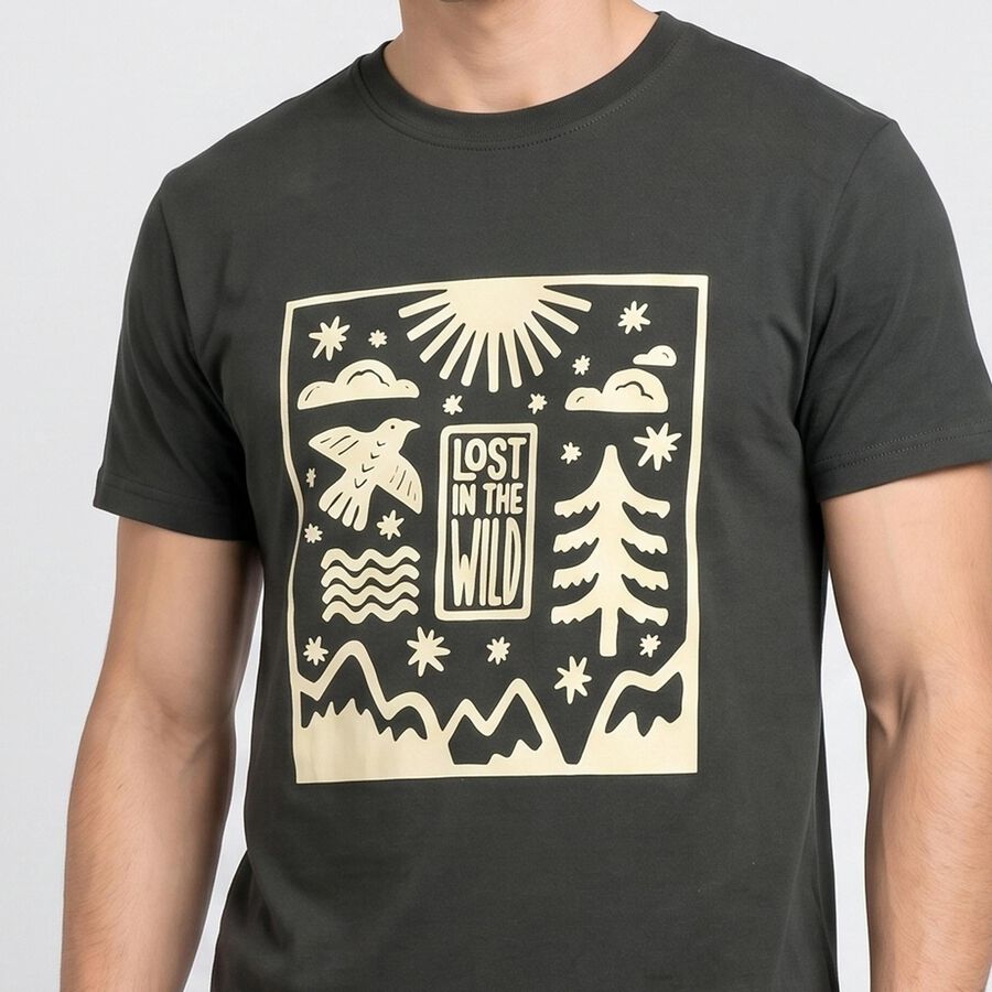 Men's Olive Green Round Neck Regular T-Shirt, हल्का हरा, large