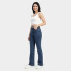Women's Blue Bootcut Fit Washed Jeans, मध्यम नीला, small