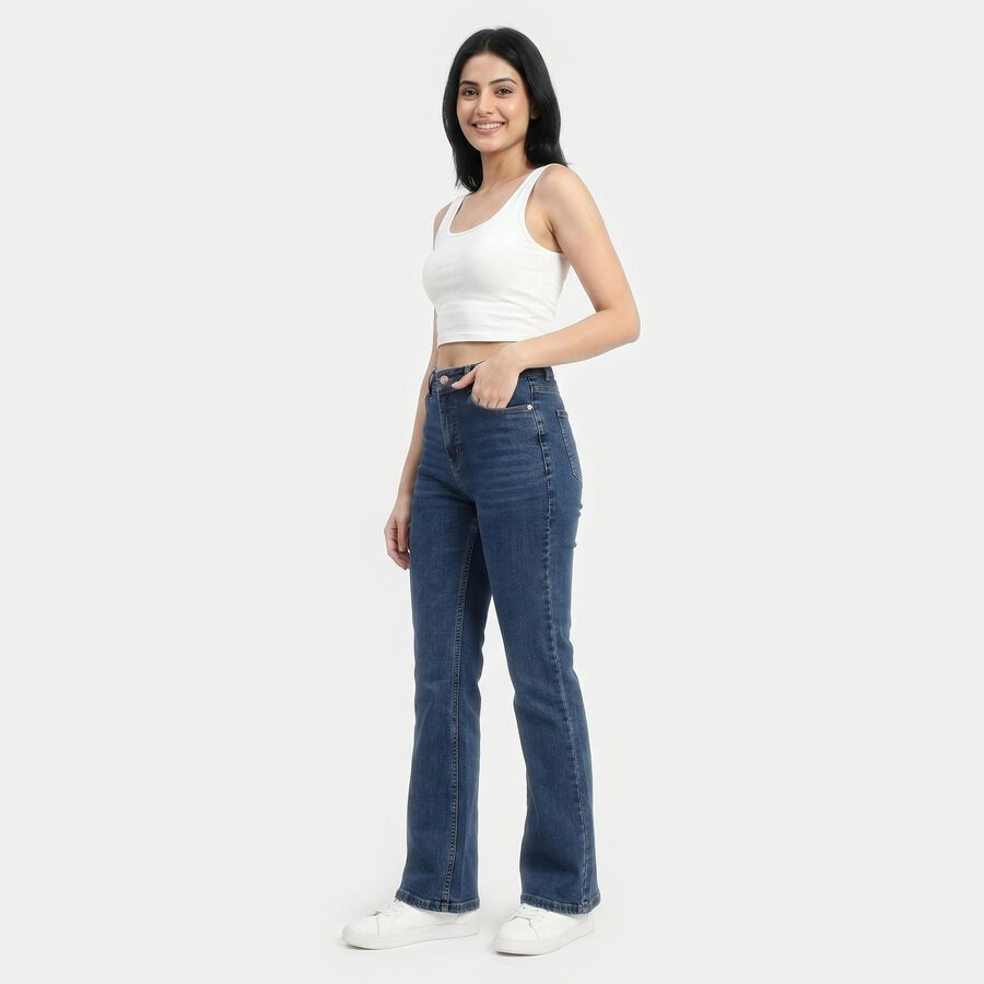 Women's Blue Bootcut Fit Washed Jeans, मध्यम नीला, large