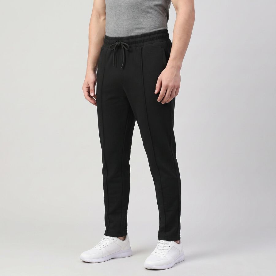 Men's Black Slim Fit Drawstring Waist Track Pants, काला, large