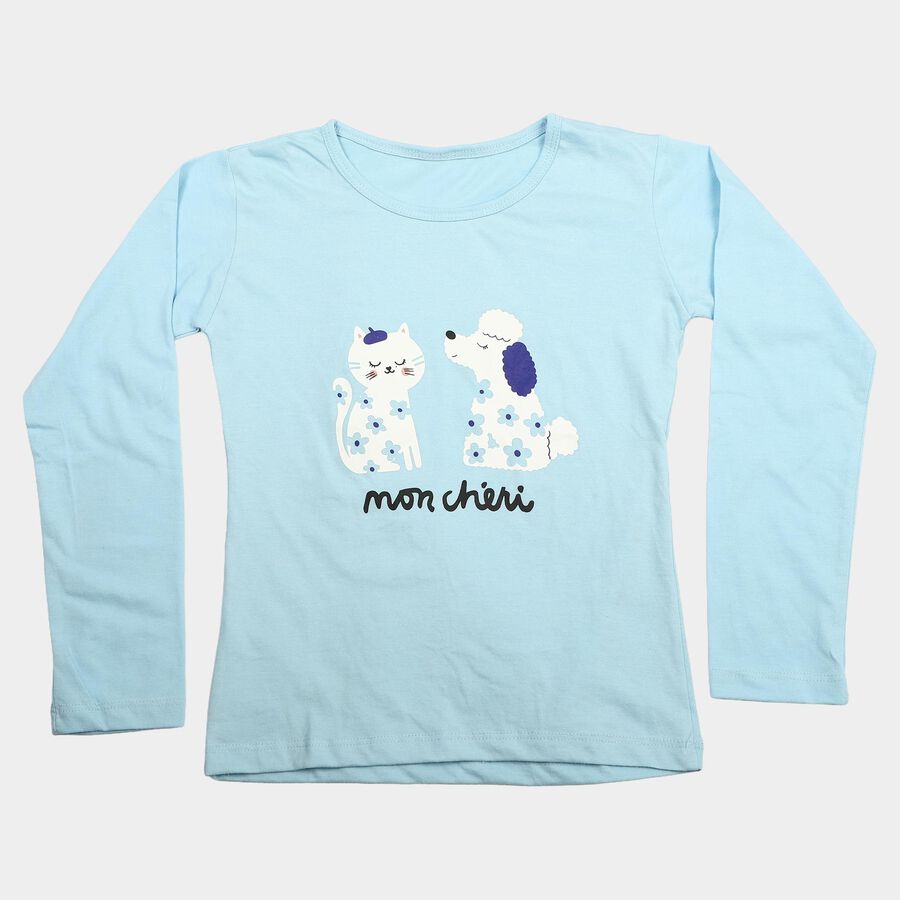 Girls Light Blue Round Neck Regular Top, हल्का नीला, large