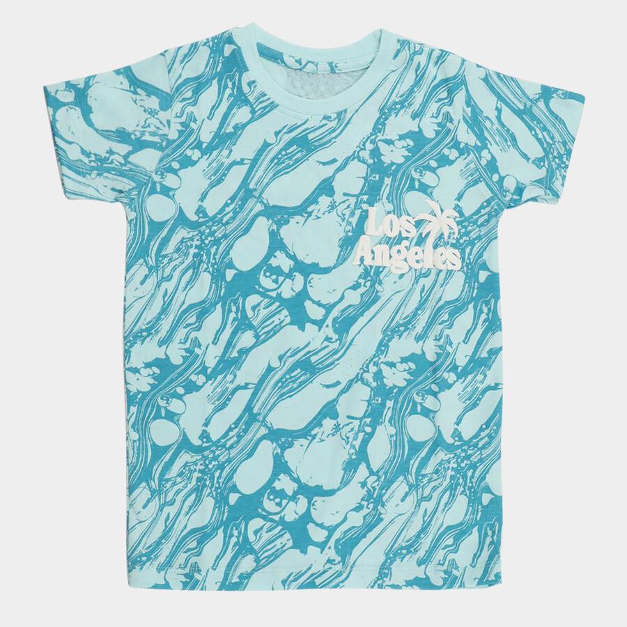 Boys Light Blue Cotton Crew Neck Casual T-Shirt, Light Blue, large image number null