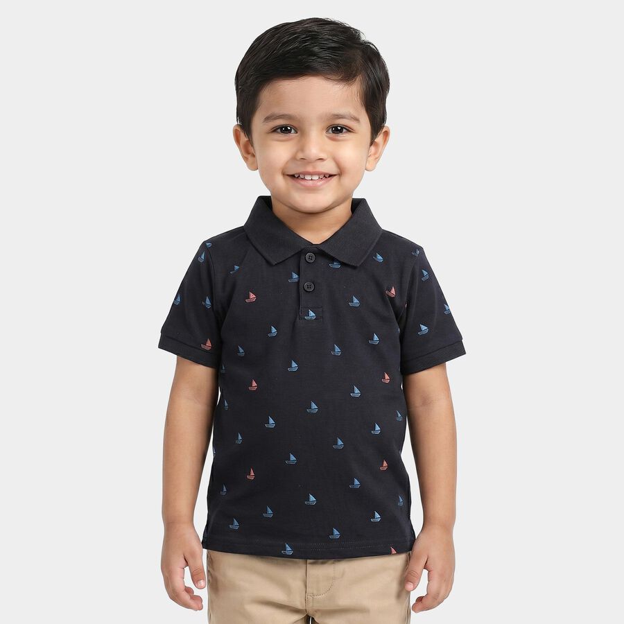 Boys Navy Blue Cotton Polo Neck Polo Boys T-Shirt, नेवी ब्लू, large