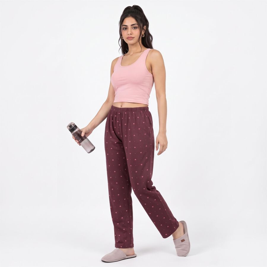 Women's Maroon Straight Fit Heart Printed Lounge Pyjama, Wine, large