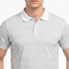 Men's White Polo Neck Striped Regular Drifit T-Shirt, White, small