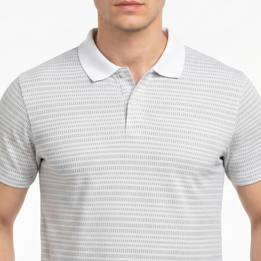 Men's White Polo Neck Striped Regular Drifit T-Shirt, White, large