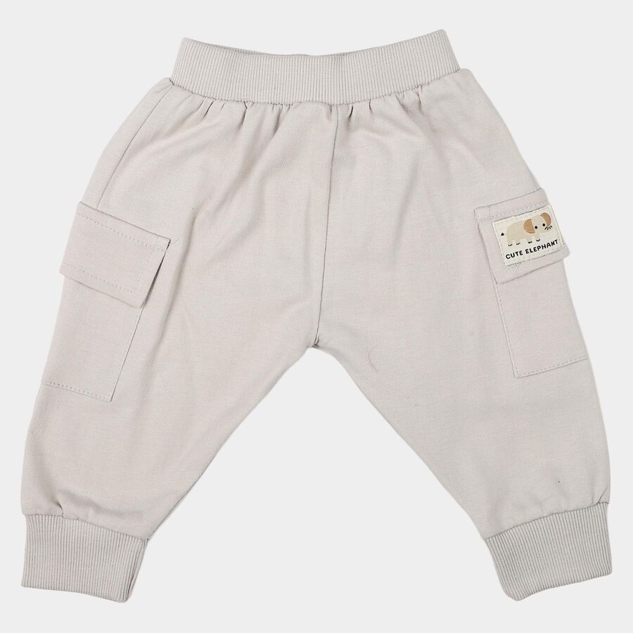 Infants Grey Jogger Fit Solid Cargo Pocket Pyjama, Light Grey, large