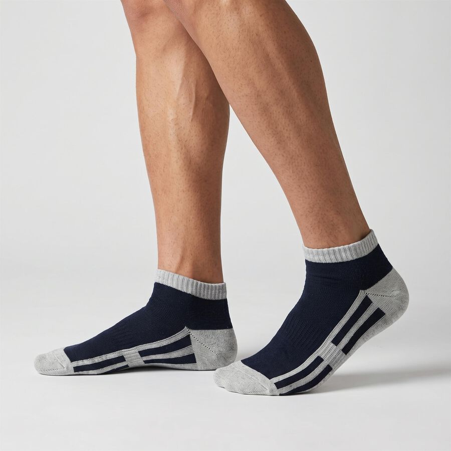 Men's Ankle Length Striped Pack of 3 Socks ( Blue, Grey, Black ), Black, large